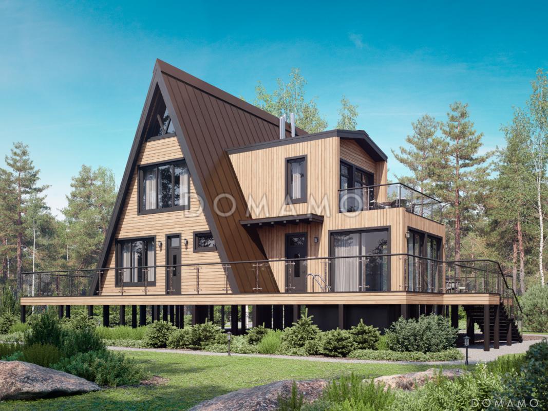 Дом A-frame с обходной террасой и бассейном D6595 | Каталог проектов Домамо