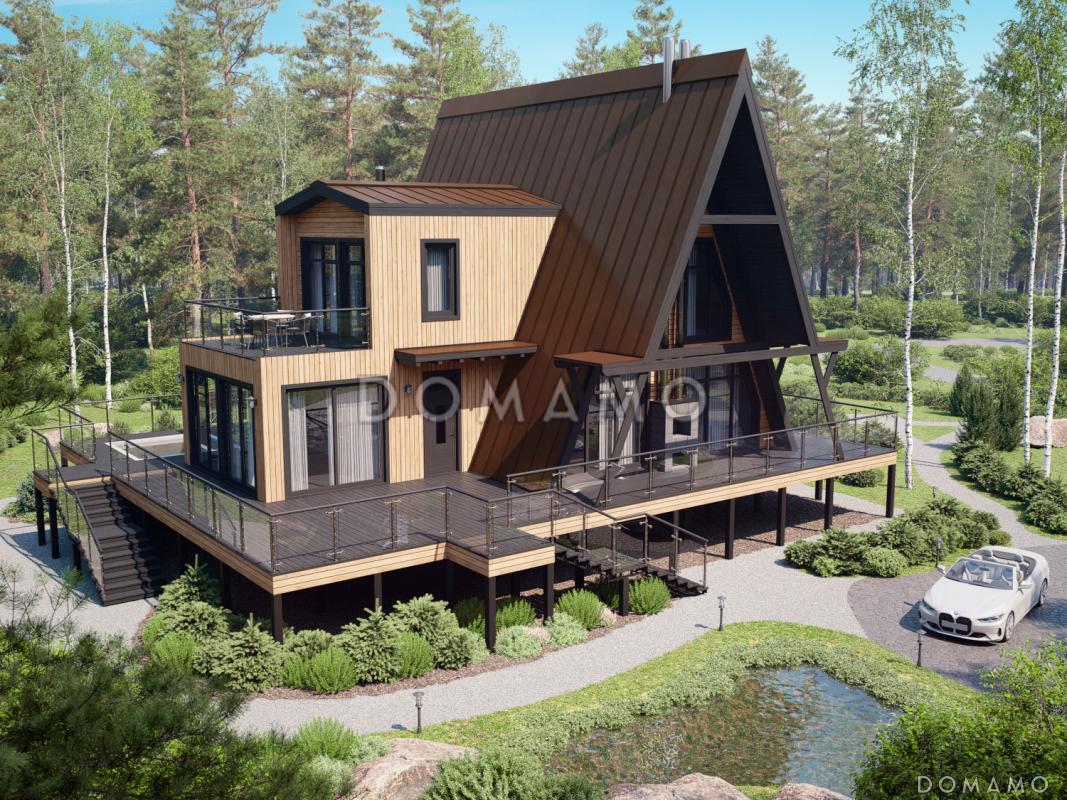 Дом A-frame с обходной террасой и бассейном D6595 | Каталог проектов Домамо