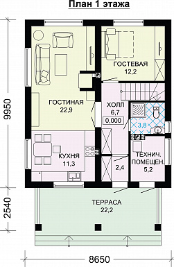 Проект двухэтажного дома из газобетона до 150 кв.м / План 1 этажа