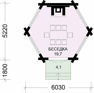 Проект небольшой, деревянной беседки для дачи / План 1 этажа
