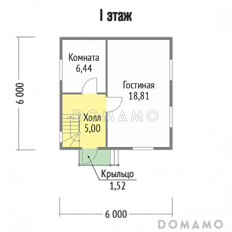 Проект дома 6х6 из клееного бруса / План 1 этажа