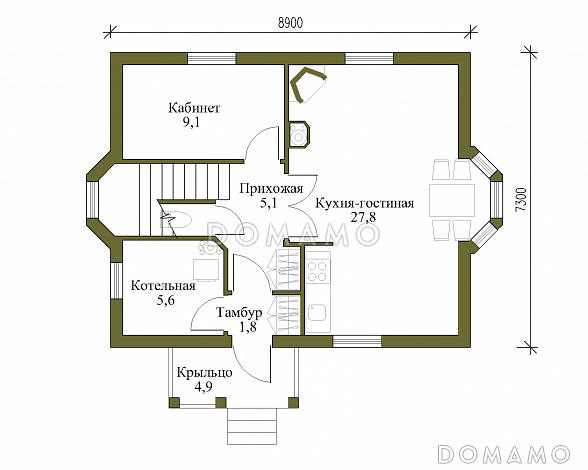 Проект лаконичного коттеджа / План 1 этажа