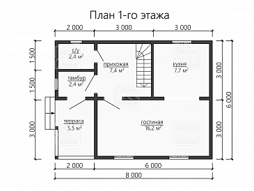 Каркасный дом "Берлинер" / План 1 этажа