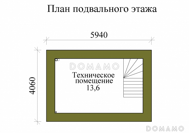 Проект трехэтажного кирпичного дома с пятью спальнями, холодным чердаком и подвалом / План цокольного этажа