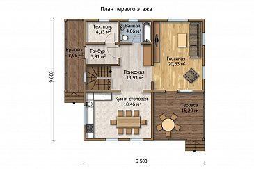 Проект дома из клееного профилированного бруса сечением 180х200 мм / План 1 этажа