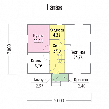 Проект малогабаритного дома из клееного бруса с мансардой / План 1 этажа