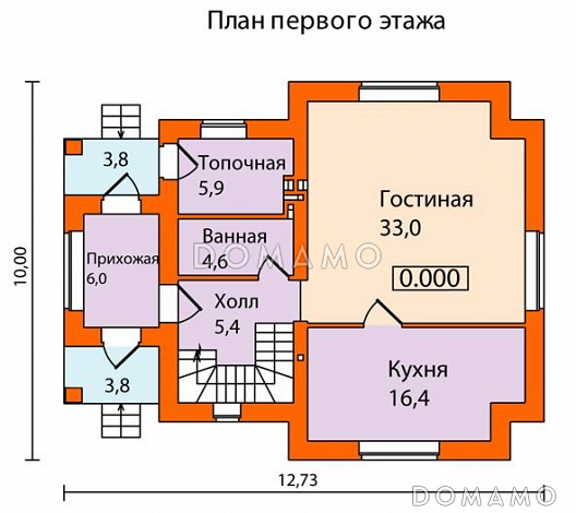 Проект дома из SIP панелей с простой и удобной планировкой / План 1 этажа