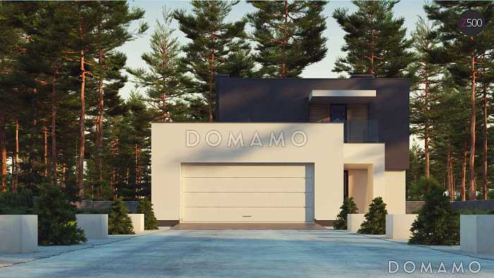 Проект современного двухэтажного дома из кирпича в стиле кубизм с пристроенным гаражом для двух автомобилей