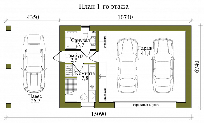 Проект гаража на 3 машины с мастерской G132