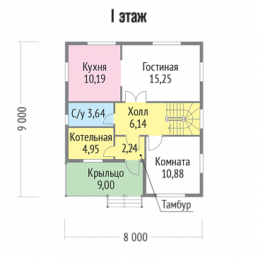 Проект  дома из клееного бруса с спальней на первом этаже / План 1 этажа