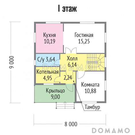 Проект  дома из клееного бруса с спальней на первом этаже / План 1 этажа
