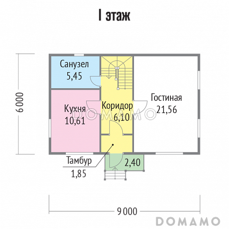 Проект дома из клееного бруса с облицовкой деревянной вагонкой / План 1 этажа