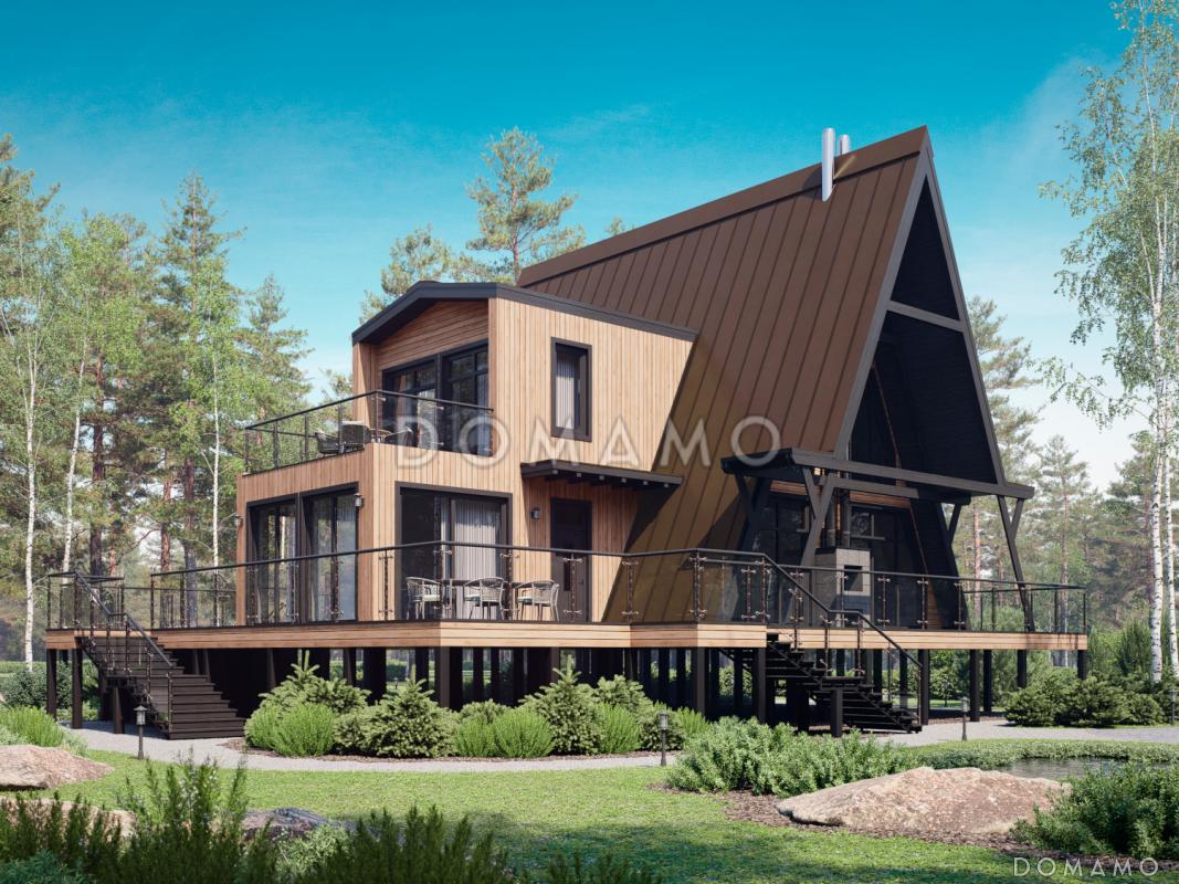 Дом A-frame с обходной террасой и бассейном D6595 | Каталог проектов Домамо